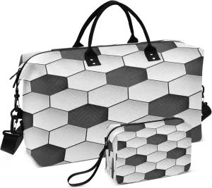 Exnundod Women Weekender Bags Seamless Hexagons Pattern Travel Duffel Bags Carry On Overnight Bag Soccer Themed Large Hospital Tote Luggage