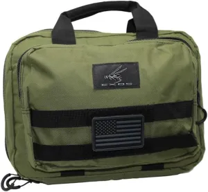Exos Double Pistol Case - Tactical Soft Pistol Case - Double Pistol Carrying Case w/Compartments - Hand Gun Case for Multiple Pistols w/MOLLE Webbing, Padded Interior - w/USA Flag Patch