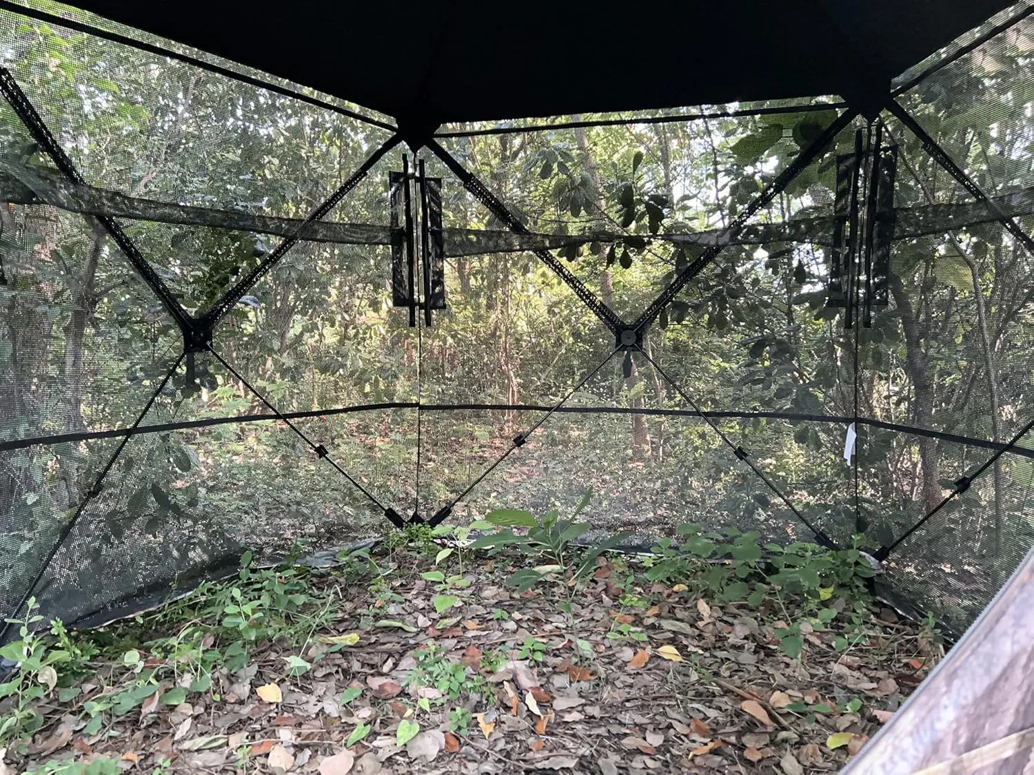 Extra Large Hunting Blind 4 Person with Portable Hunting Chair, 288/360 Degree See Through Pop up Ground Blinds for Deer Turkey Duck Hunting, Bow Hunting Adjust Windows with Silent Zipper