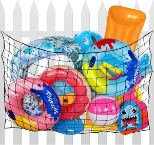 Extra Large Pool Toy Float Storage Net - 71 * 47in Hanging Heavy-Duty Elastic Mesh Net Organizer with 20 Hooks, Swimming Poolside Fence Toys Holder for Inflatable Rafts, Noodles, Balls, Chairs