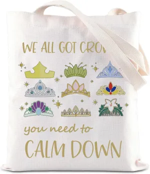 Fairy Tale Princess Merch Princess Crowns Tote Bag Magic Kingd*m Gift Vacation Trip Handbag Tiana Aurora Elsa Mulan Fan Gift