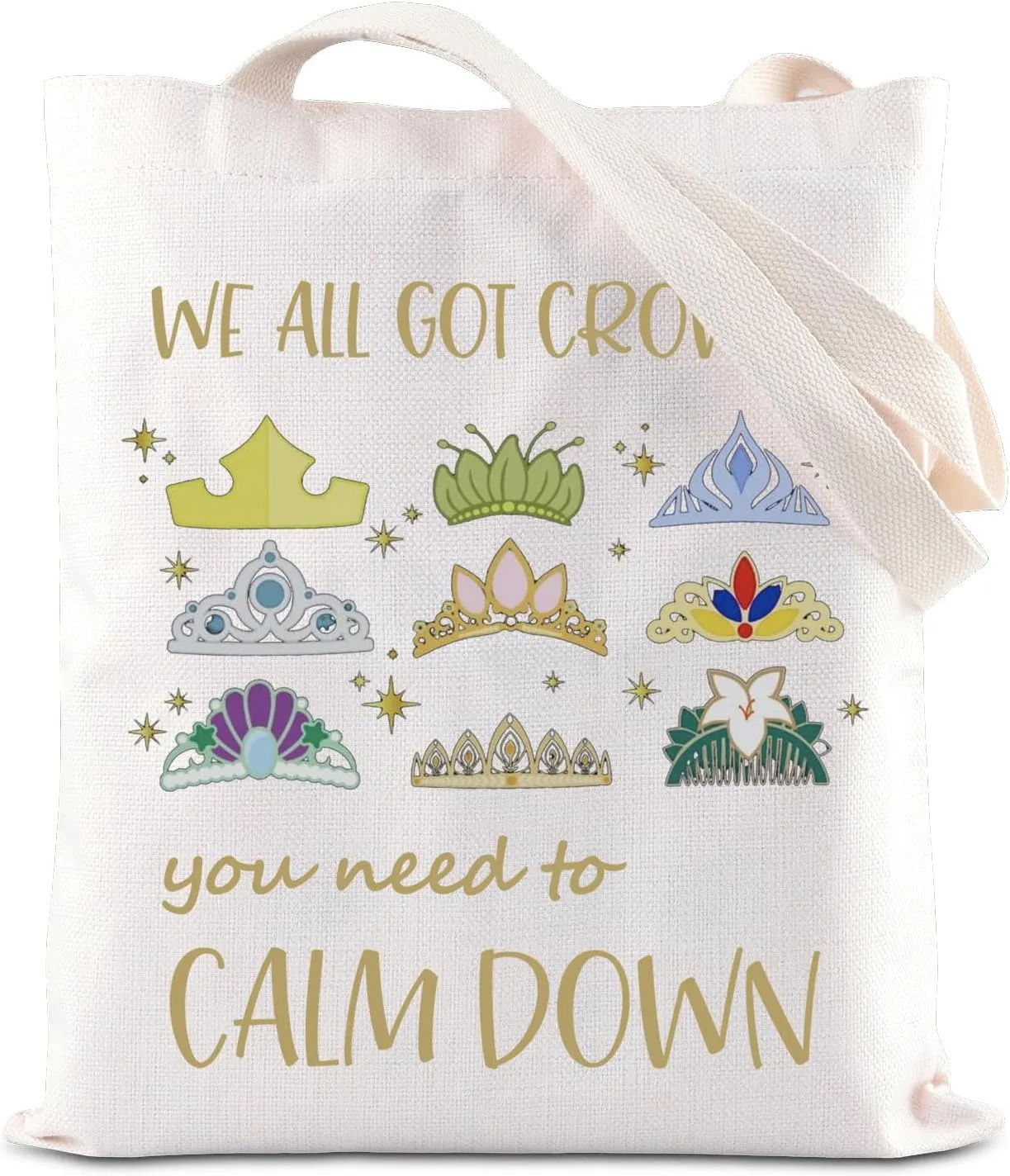 Fairy Tale Princess Merch Princess Crowns Tote Bag Magic Kingd*m Gift Vacation Trip Handbag Tiana Aurora Elsa Mulan Fan Gift
