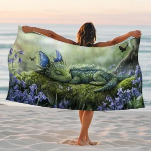 Fantasy Creature Microfiber Beach Towel Green Dragon Design Quick Dry Absorbent Soft Sand Free Oversized Lightweight Blanket Vacation Picnic Essentials 62x31 Inch
