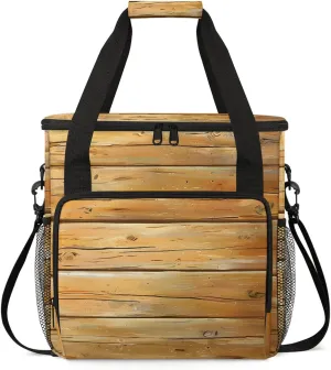 Farmhouse Country Wood Coffee Maker Carring Bag, Large Insulated Storage Organizer Case Tote Bags with Shoulder Strap for Travel Work Picnic