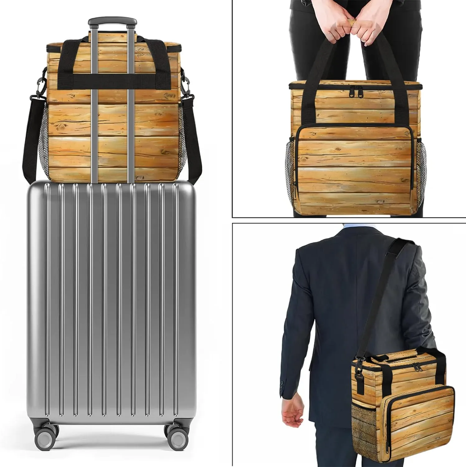 Farmhouse Country Wood Coffee Maker Carring Bag, Large Insulated Storage Organizer Case Tote Bags with Shoulder Strap for Travel Work Picnic