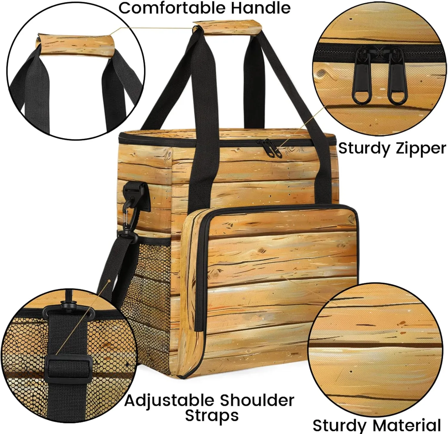 Farmhouse Country Wood Coffee Maker Carring Bag, Large Insulated Storage Organizer Case Tote Bags with Shoulder Strap for Travel Work Picnic