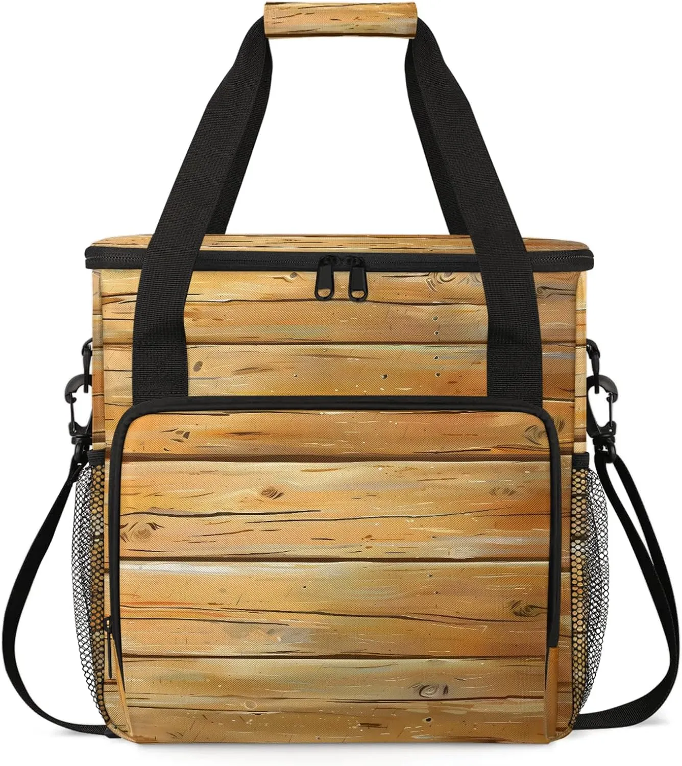 Farmhouse Country Wood Coffee Maker Carring Bag, Large Insulated Storage Organizer Case Tote Bags with Shoulder Strap for Travel Work Picnic