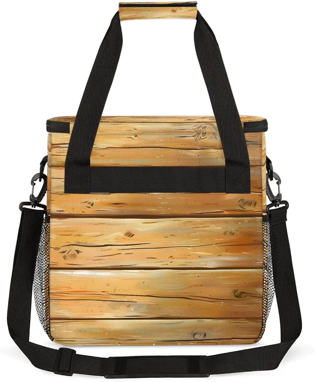Farmhouse Country Wood Coffee Maker Carring Bag, Large Insulated Storage Organizer Case Tote Bags with Shoulder Strap for Travel Work Picnic