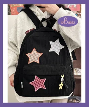 Fashion Backpacks with Star Decorations High Saturation Colors Large Capacity and Velvet Material Shoulder Bag (Black)