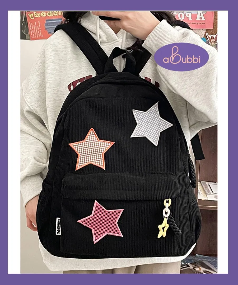 Fashion Backpacks with Star Decorations High Saturation Colors Large Capacity and Velvet Material Shoulder Bag (Black)