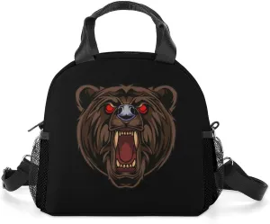 Fiercely Bear Head Lunch Bag Women Insulated Cooler Bag Reusable Crossbody Lunch Tote Bag