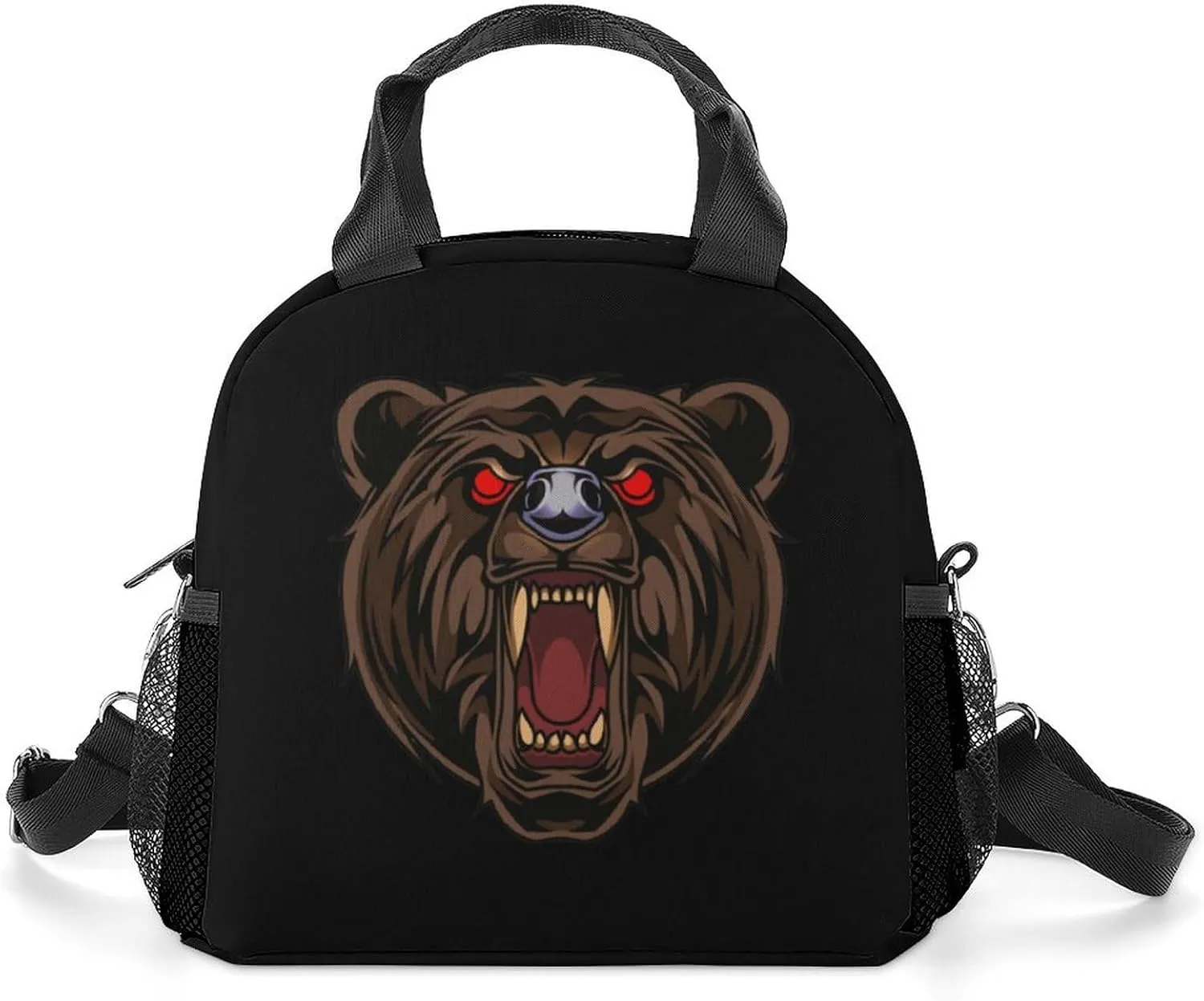Fiercely Bear Head Lunch Bag Women Insulated Cooler Bag Reusable Crossbody Lunch Tote Bag