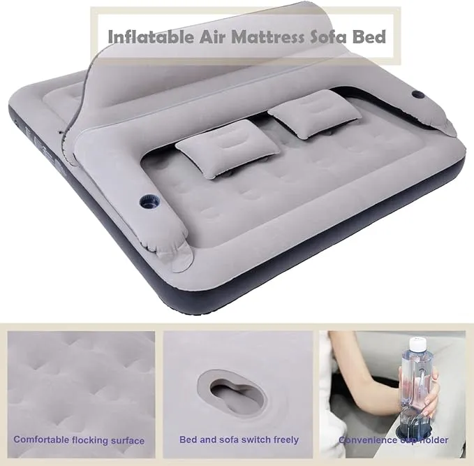 filosofi King Size Inflatable Air Mattress Sofa Bed for Camping with Adjustable Back Sofa
