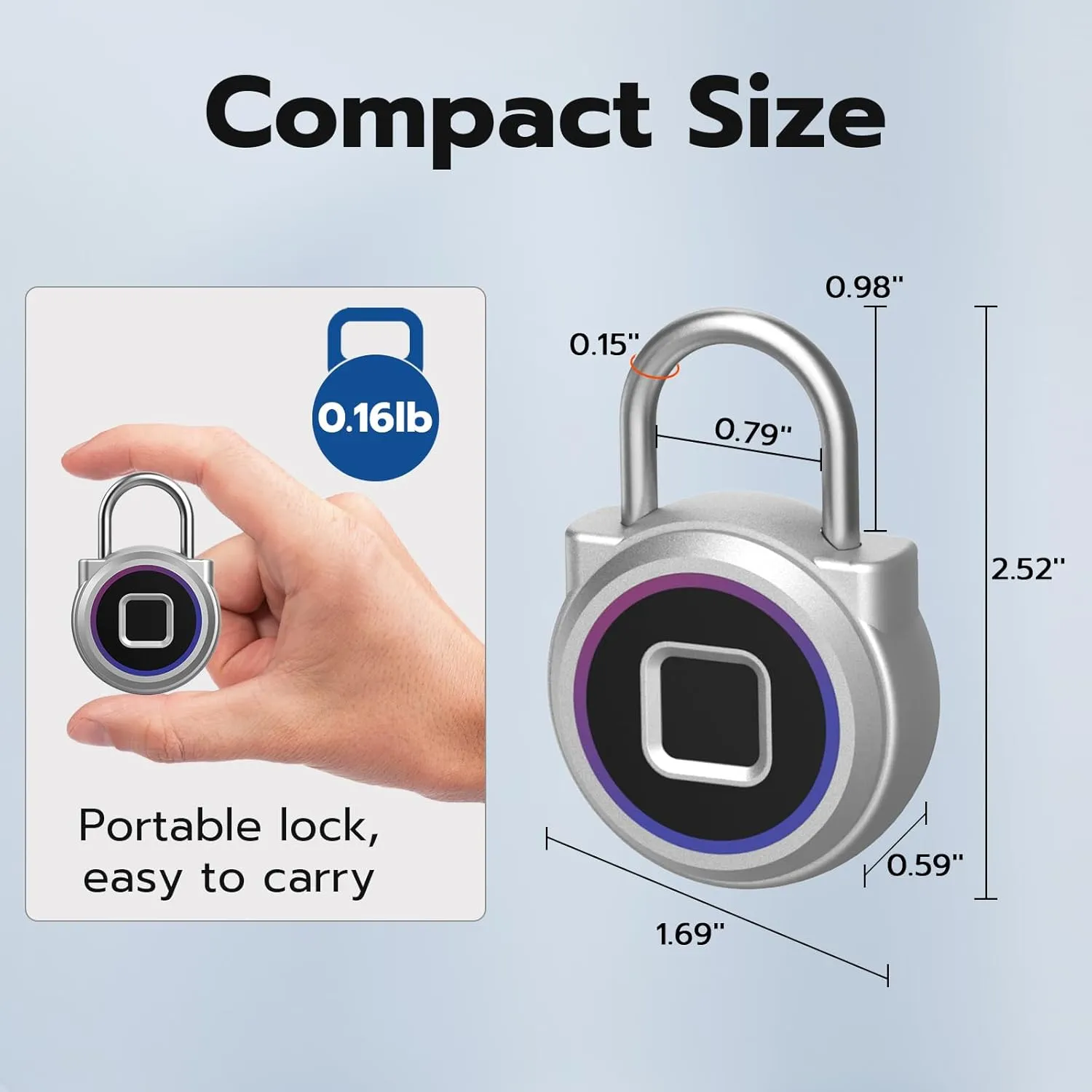 Fingerprint Padlock - Gym Locker with Bluetooth APP for iOS Watch, Smart Keyless Biometric Padlock, Waterproof for Gym, School, Luggage, Bags & Storage