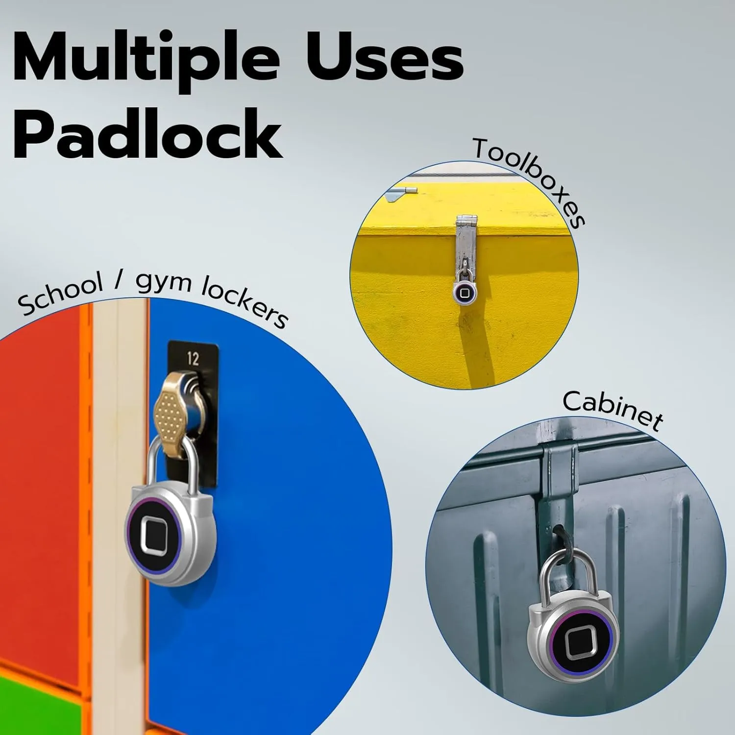 Fingerprint Padlock - Gym Locker with Bluetooth APP for iOS Watch, Smart Keyless Biometric Padlock, Waterproof for Gym, School, Luggage, Bags & Storage