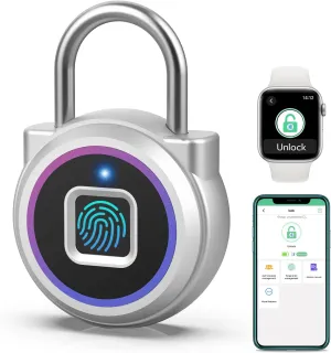 Fingerprint Padlock - Gym Locker with Bluetooth APP for iOS Watch, Smart Keyless Biometric Padlock, Waterproof for Gym, School, Luggage, Bags & Storage
