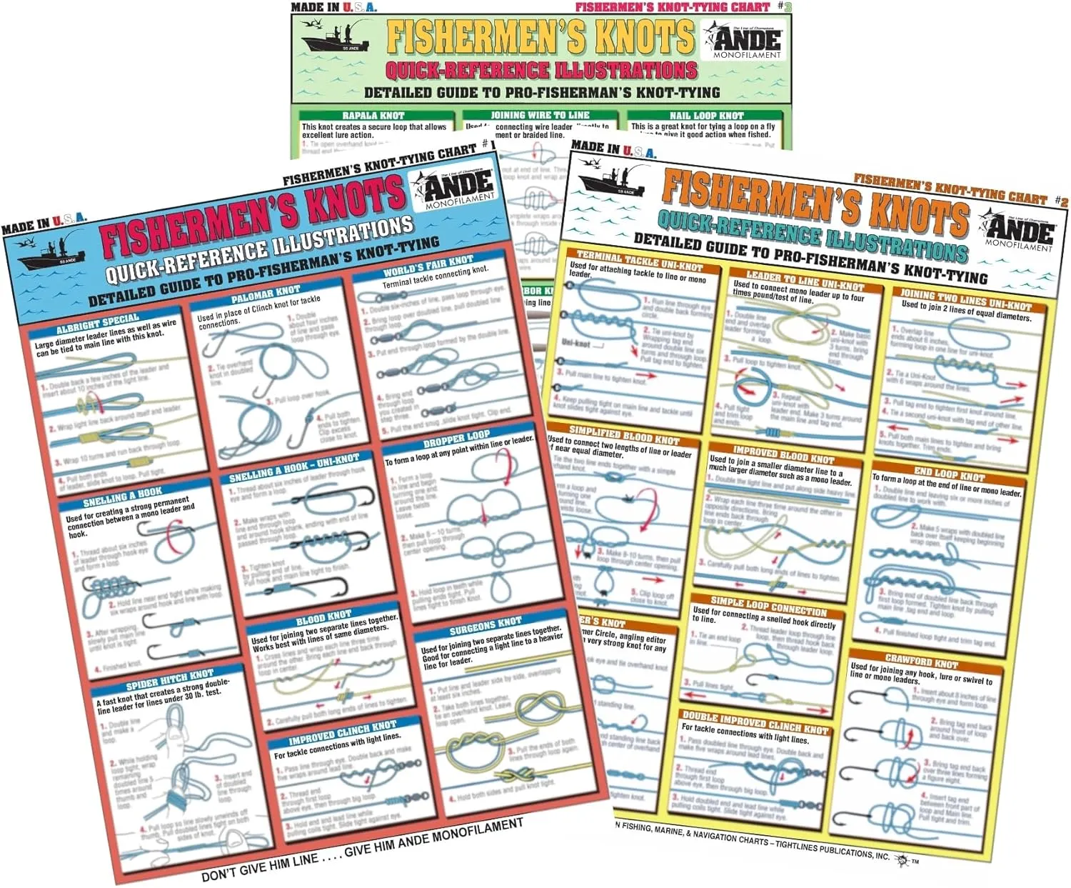 Fishermen's Knot Tying Set #1-3 - Waterproof Guide to 54 Essential Fishing Knots | Portable & Built to Last | Double-Sided & Easy to Read Diagrams