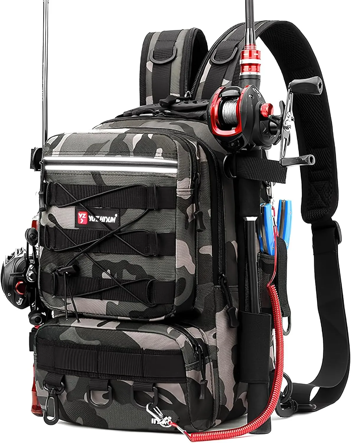 Fishing Backpack With Rod Holder, X-Large Fishing Tackle Storage Bags Fishing Tackle Box Backpack Fishing Tackle Bag(9.84X7.87X17.32inch)