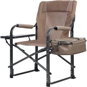 Fishing Chair with Rod Holder, Director Chair with Cooler Bag and Cup Holder, Folding Ice Camping Chair for Fishing, Lawn, Patio, Garden
