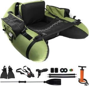 Fishing Float Tube with Adjustable Backpack Straps, Storage Pockets, Fish Ruler, Fly Fishing Boat with Pump, Oar, Rod Holder and Mount, Fins, 350LBS Load Bearing Capacity, FT003