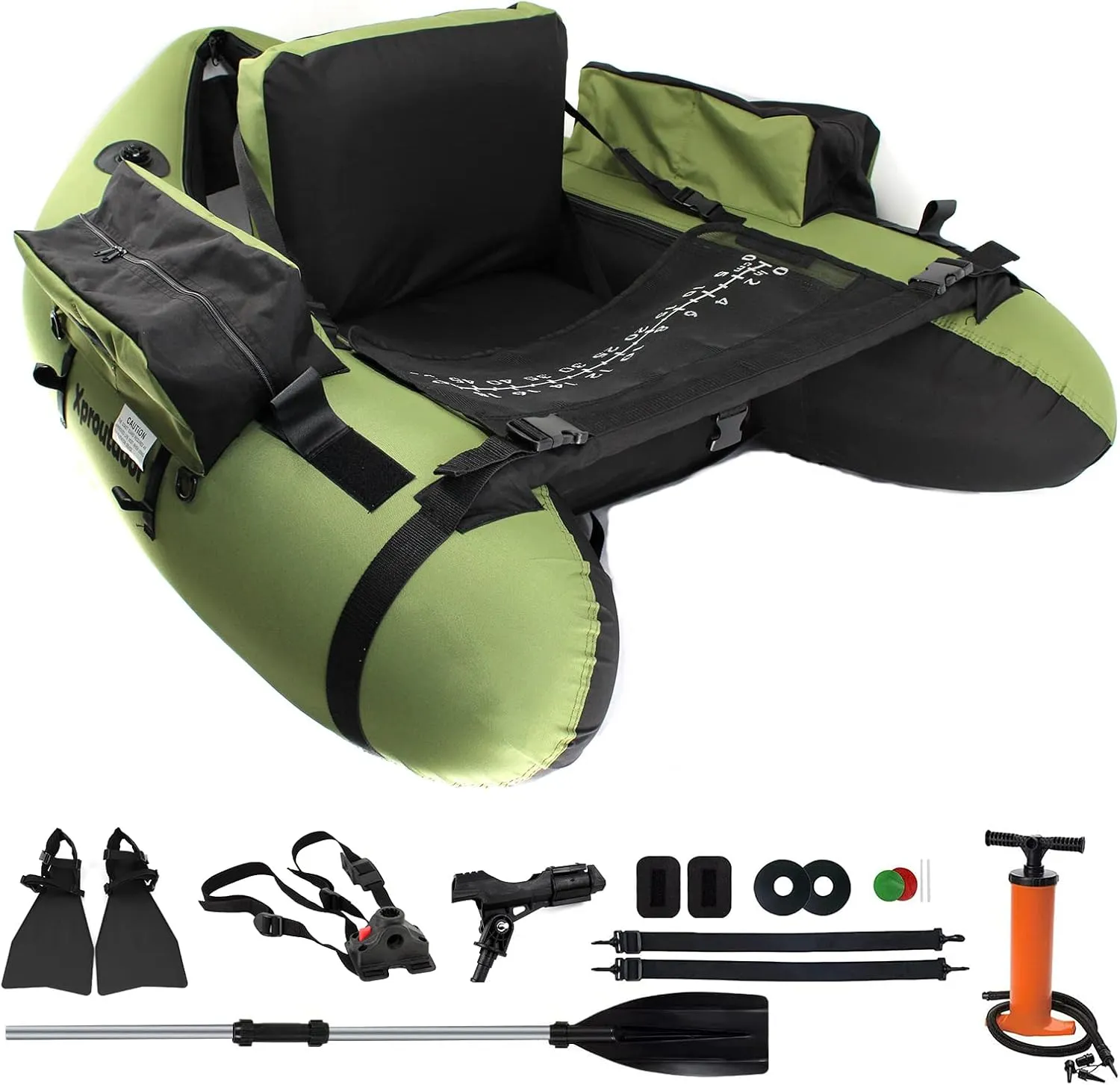Fishing Float Tube with Adjustable Backpack Straps, Storage Pockets, Fish Ruler, Fly Fishing Boat with Pump, Oar, Rod Holder and Mount, Fins, 350LBS Load Bearing Capacity, FT003