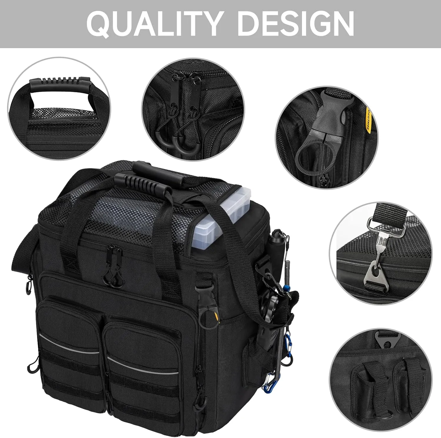 Fishing Tackle Bags Fishing Gear Storage Bag for Saltwater or Freshwater Fishing - Black - Medium - Flag