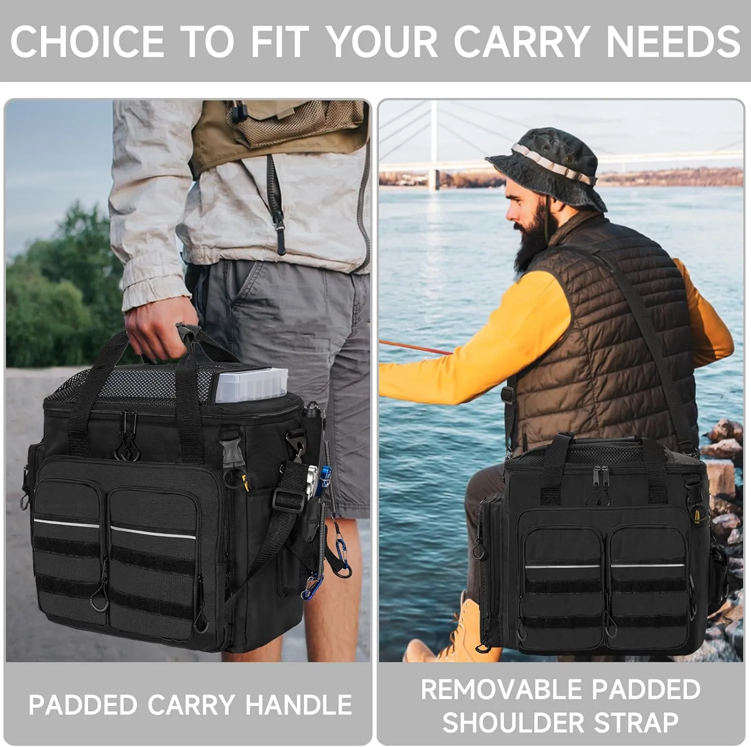 Fishing Tackle Bags Fishing Gear Storage Bag for Saltwater or Freshwater Fishing - Black - Medium - Flag