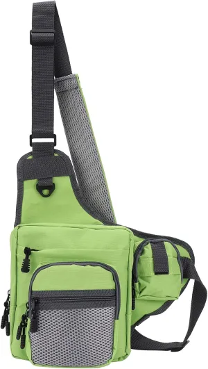 Fishing Tackle Crossbody Bag, Polyester Sling Carry Pack with Adjustable Shoulder Straps(Green)