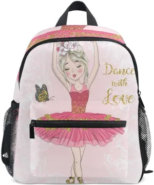 Fisyme Toddler Backpack Butterfly Cute Ballerina Girl School Bag Kids Backpacks for Kindergarten Preschool Nursery Girls Boys, M