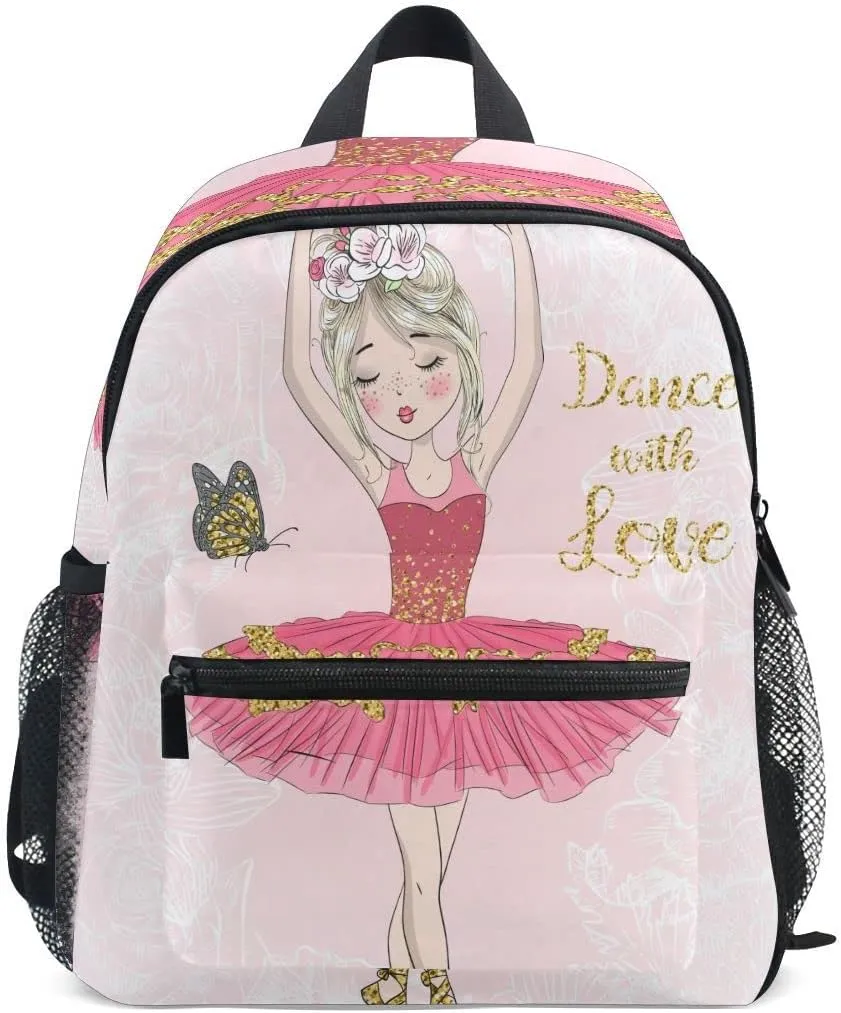 Fisyme Toddler Backpack Butterfly Cute Ballerina Girl School Bag Kids Backpacks for Kindergarten Preschool Nursery Girls Boys, M
