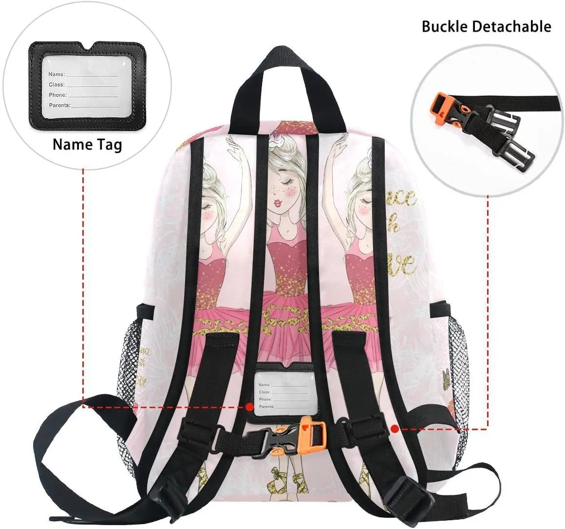 Fisyme Toddler Backpack Butterfly Cute Ballerina Girl School Bag Kids Backpacks for Kindergarten Preschool Nursery Girls Boys, M