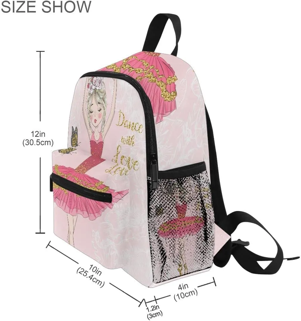 Fisyme Toddler Backpack Butterfly Cute Ballerina Girl School Bag Kids Backpacks for Kindergarten Preschool Nursery Girls Boys, M