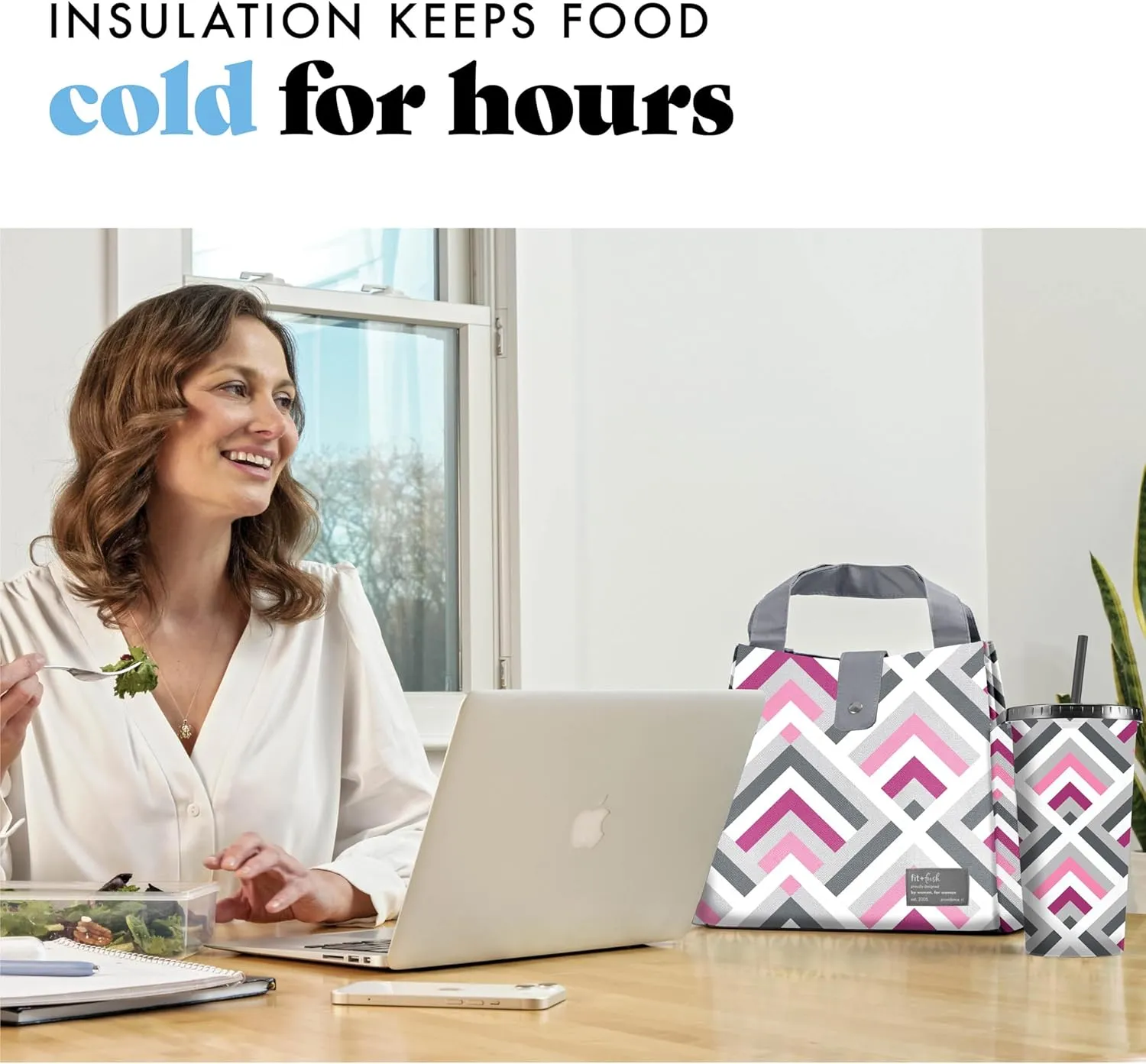 Fit & Fresh Lunch Bag For Women, Insulated Womens Lunch Bag For Work, Leakproof & Stain-Resistant Large Lunch Box For Women With Containers and Matching Tumbler, Snap Closure Westport Bag Magenta
