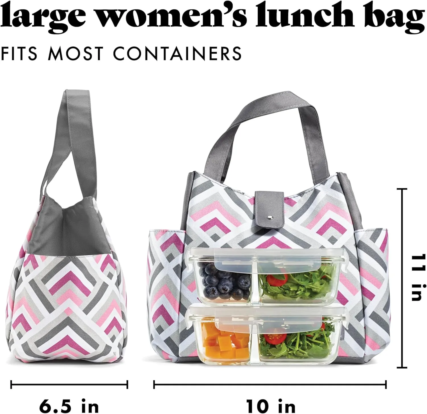 Fit & Fresh Lunch Bag For Women, Insulated Womens Lunch Bag For Work, Leakproof & Stain-Resistant Large Lunch Box For Women With Containers and Matching Tumbler, Snap Closure Westport Bag Magenta