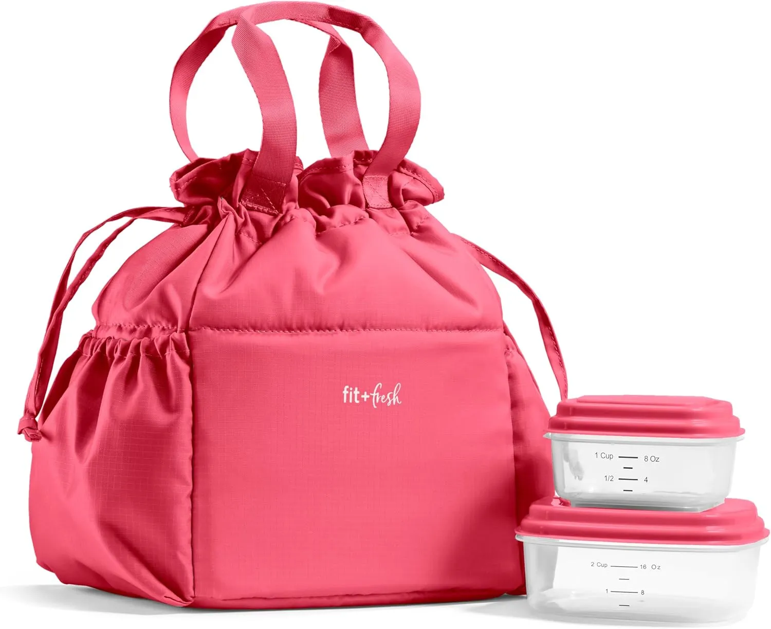 Fit & Fresh Lunch Bag For Women, Insulated Womens Lunch Bag For Work, Stain-Resistant Large Lunch Box For Women With Containers, Cinch Closure Cromwell Bag, Watermelon Pink