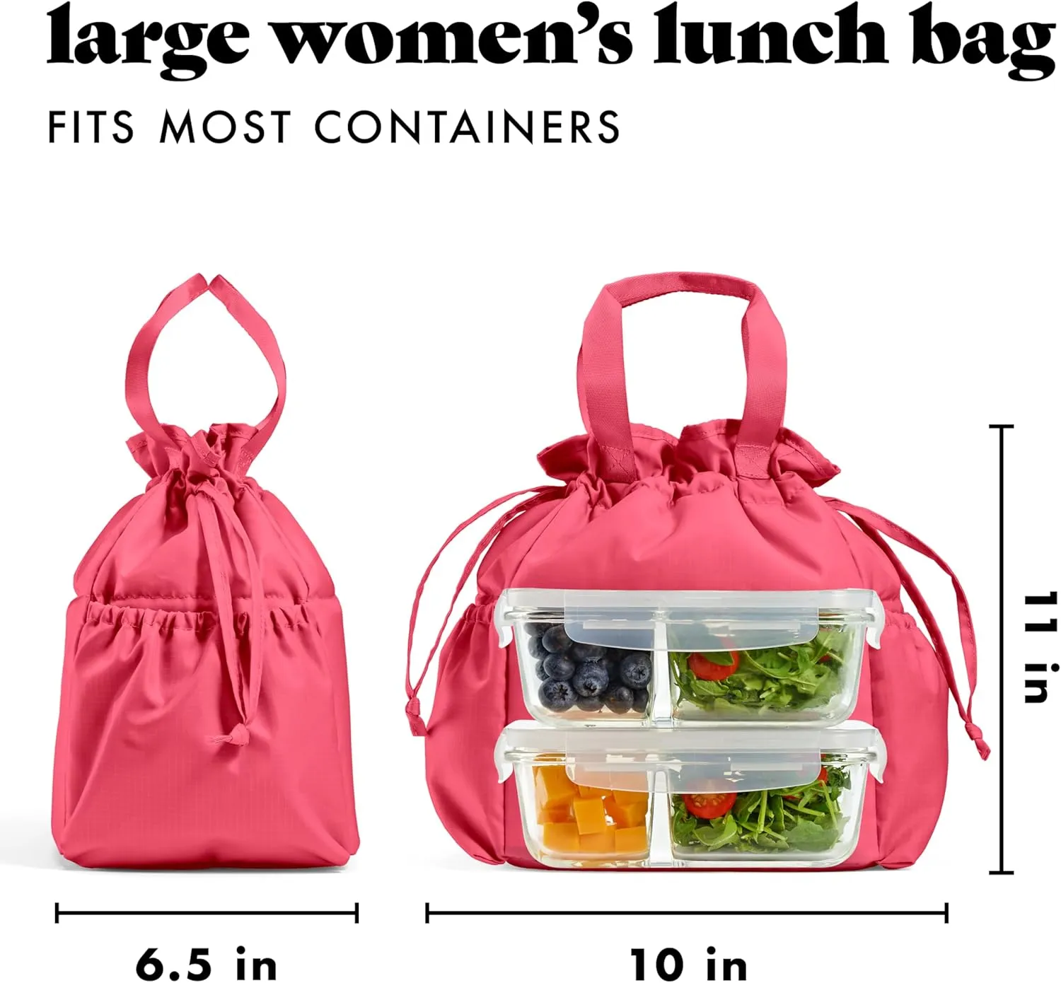 Fit & Fresh Lunch Bag For Women, Insulated Womens Lunch Bag For Work, Stain-Resistant Large Lunch Box For Women With Containers, Cinch Closure Cromwell Bag, Watermelon Pink