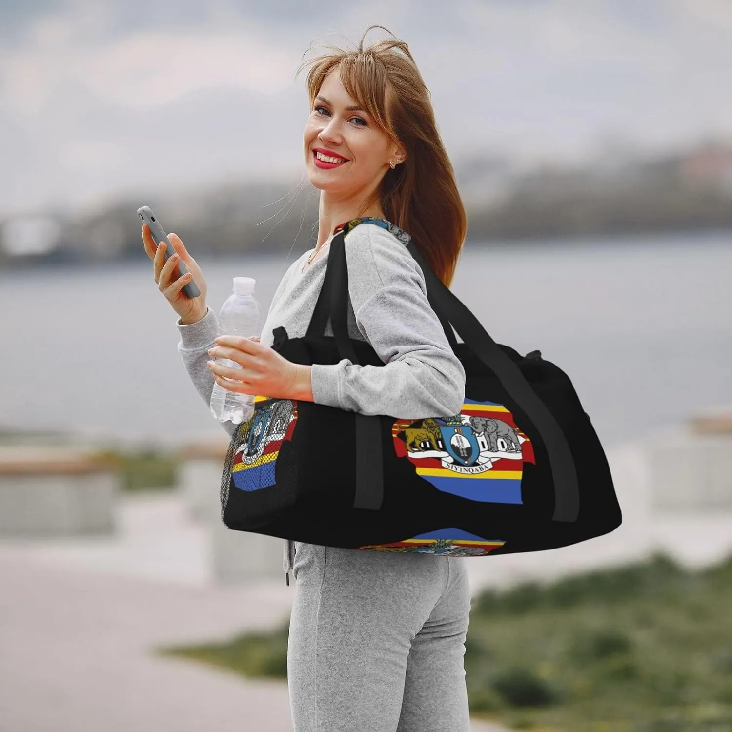 Flag Map Of Eswatini Travel Duffel Bag Large Foldable Waterproof Overnight Bag For Beach Swim Bags Pool Sports Gym
