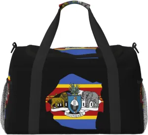Flag Map Of Eswatini Travel Duffel Bag Large Foldable Waterproof Overnight Bag For Beach Swim Bags Pool Sports Gym