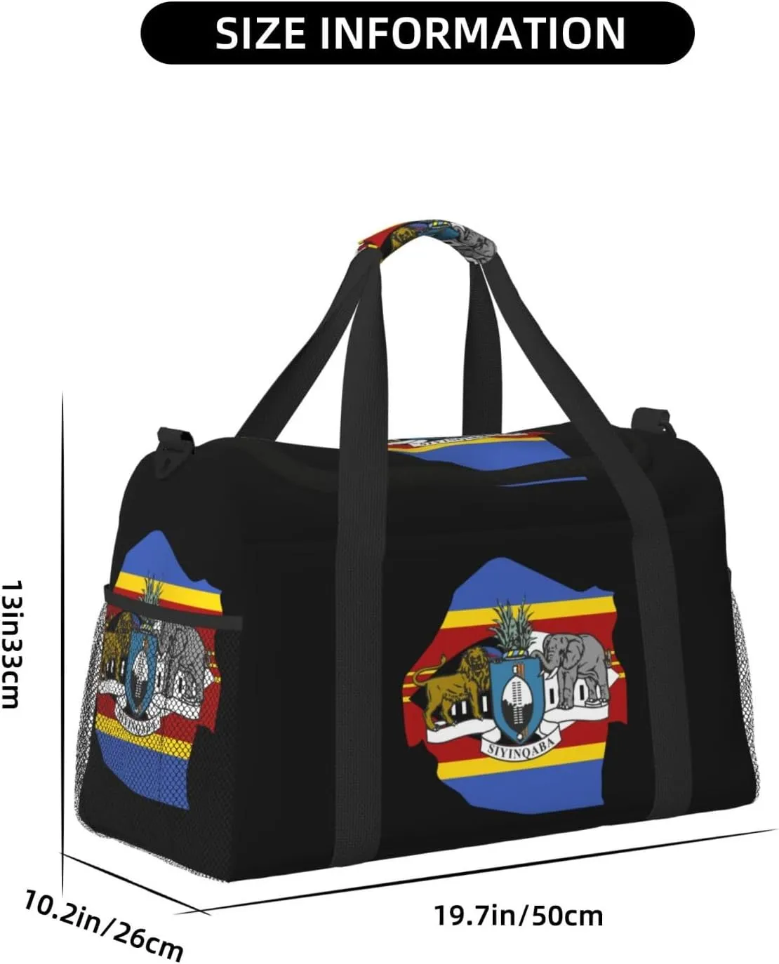 Flag Map Of Eswatini Travel Duffel Bag Large Foldable Waterproof Overnight Bag For Beach Swim Bags Pool Sports Gym