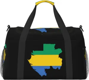 Flag Map Of Gabon Travel Duffel Bag Large Foldable Waterproof Overnight Bag For Beach Swim Bags Pool Sports Gym