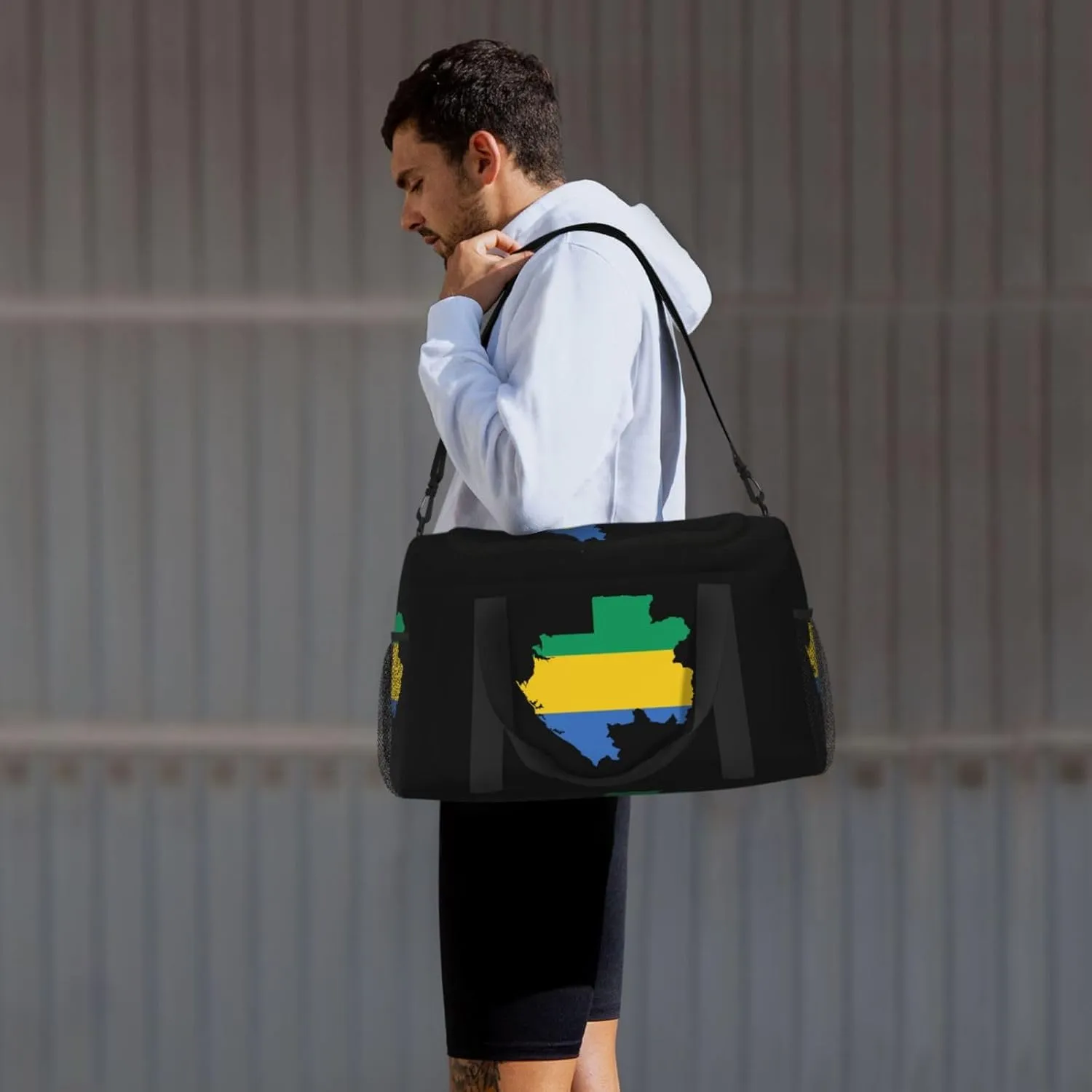 Flag Map Of Gabon Travel Duffel Bag Large Foldable Waterproof Overnight Bag For Beach Swim Bags Pool Sports Gym