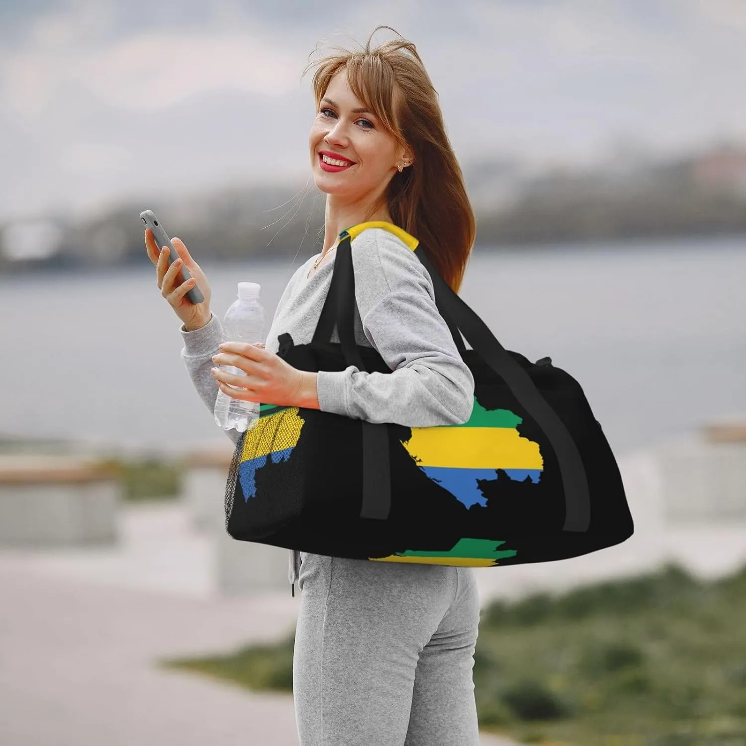 Flag Map Of Gabon Travel Duffel Bag Large Foldable Waterproof Overnight Bag For Beach Swim Bags Pool Sports Gym