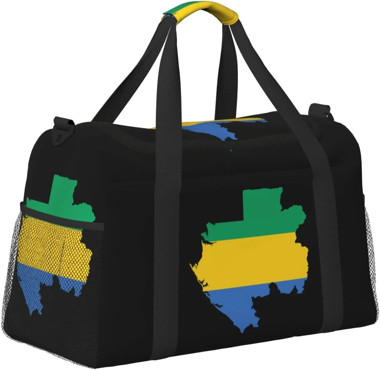 Flag Map Of Gabon Travel Duffel Bag Large Foldable Waterproof Overnight Bag For Beach Swim Bags Pool Sports Gym