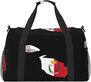 Flag Map Of Malta Travel Duffel Bag Large Foldable Waterproof Overnight Bag For Beach Swim Bags Pool Sports Gym