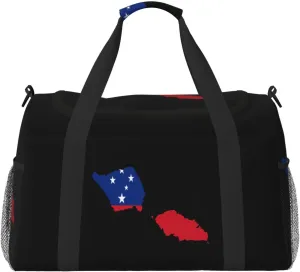 Flag Map Of Samoa Travel Duffel Bag Large Foldable Waterproof Overnight Bag For Beach Swim Bags Pool Sports Gym