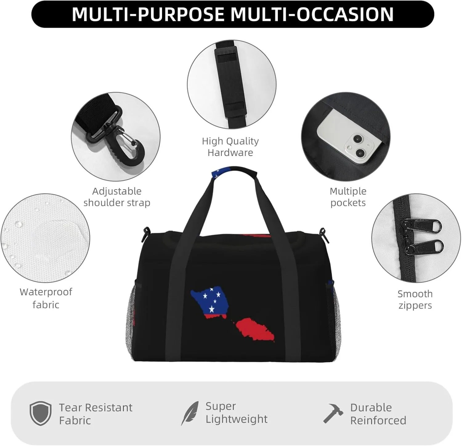 Flag Map Of Samoa Travel Duffel Bag Large Foldable Waterproof Overnight Bag For Beach Swim Bags Pool Sports Gym