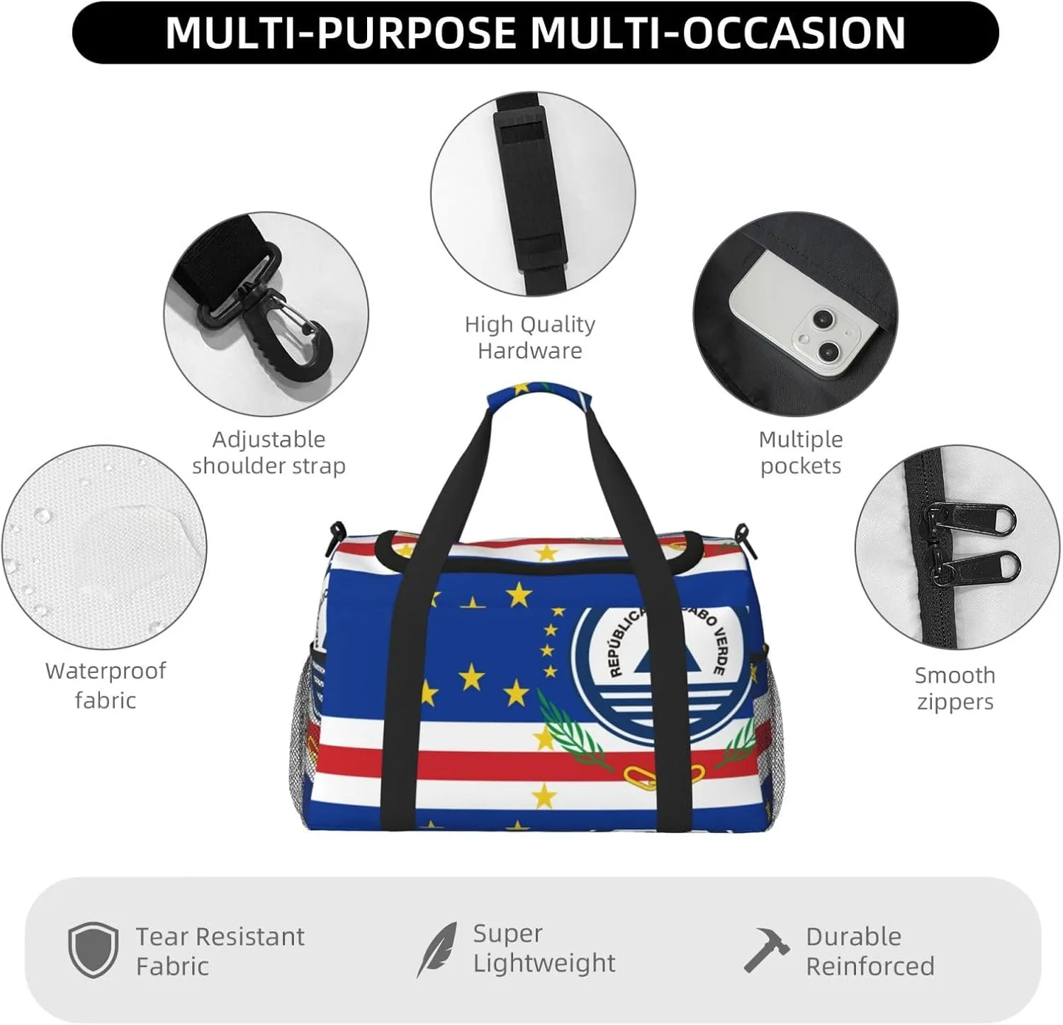 Flag Of Cape Verde Travel Duffel Bag Large Foldable Waterproof Overnight Bag For Beach Swim Bags Pool Sports Gym