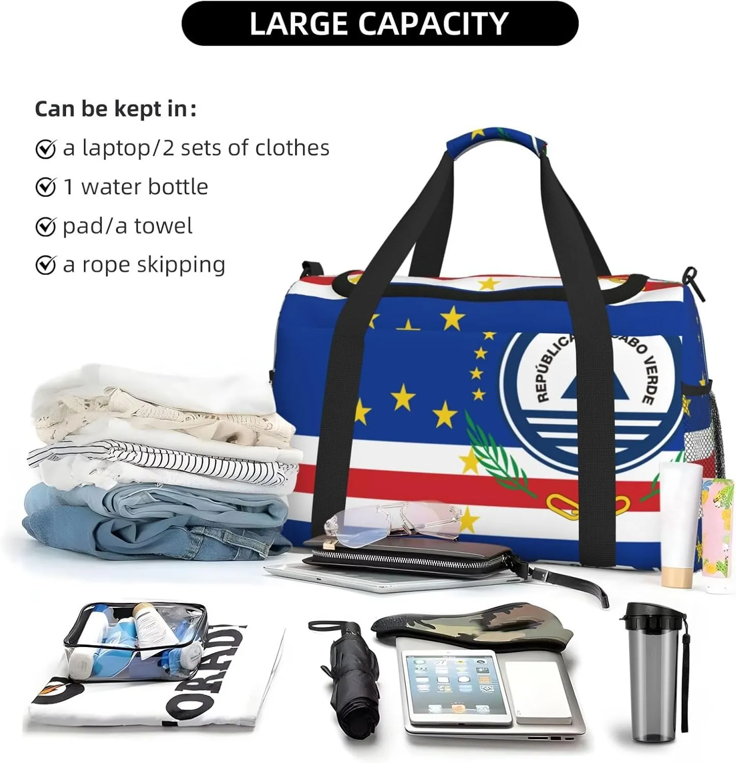 Flag Of Cape Verde Travel Duffel Bag Large Foldable Waterproof Overnight Bag For Beach Swim Bags Pool Sports Gym