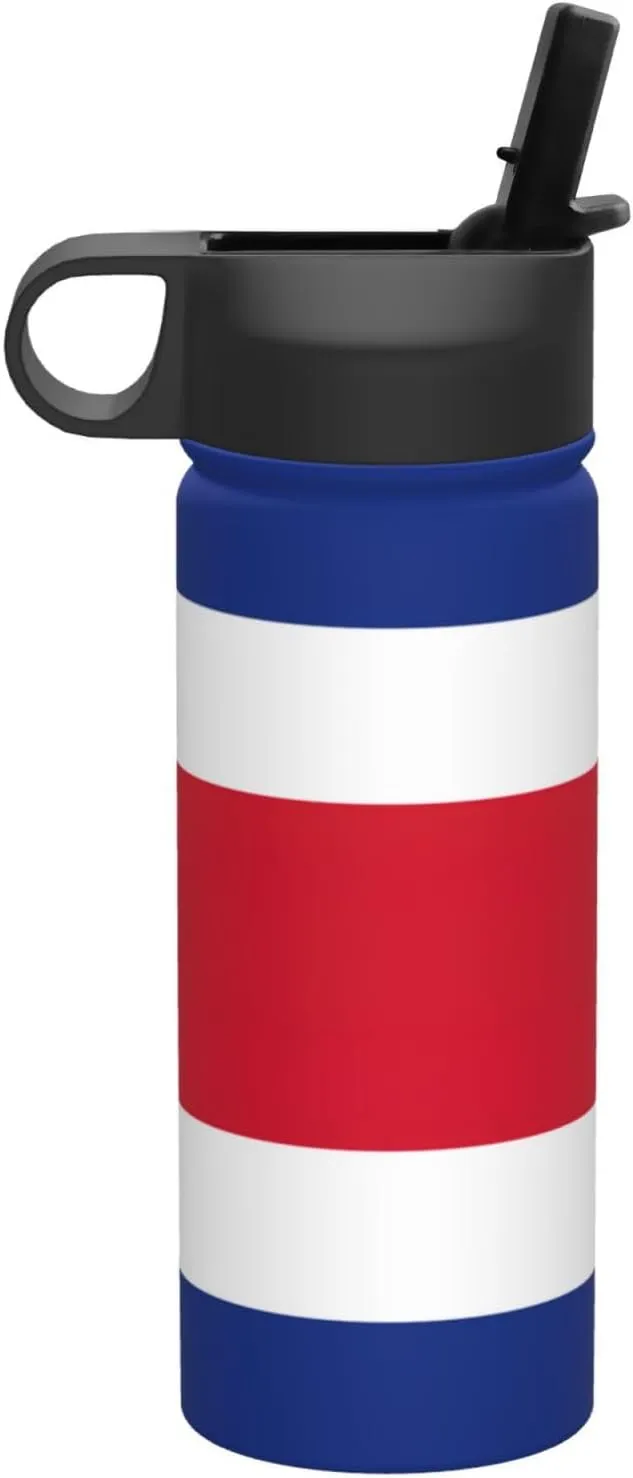 Flag of Costa Rica Print Flask Stainless Steel Water Bottle with Straw 18OZ FOR Outdoor Gym Commute