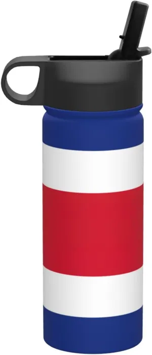 Flag of Costa Rica Print Flask Stainless Steel Water Bottle with Straw 18OZ FOR Outdoor Gym Commute